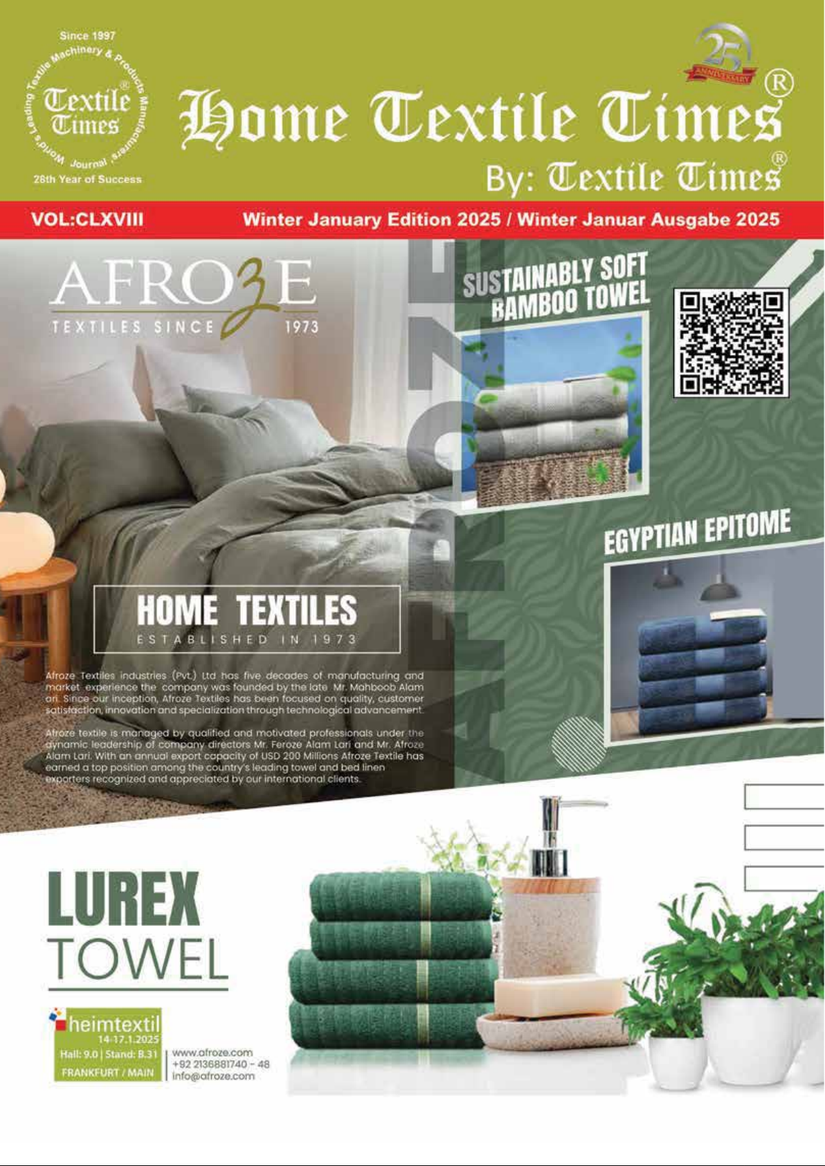 Home Textile Times By: Textile Times® VOL:CLXVIII Winter January Edition 2025 / Winter Januar Ausgabe 2025
