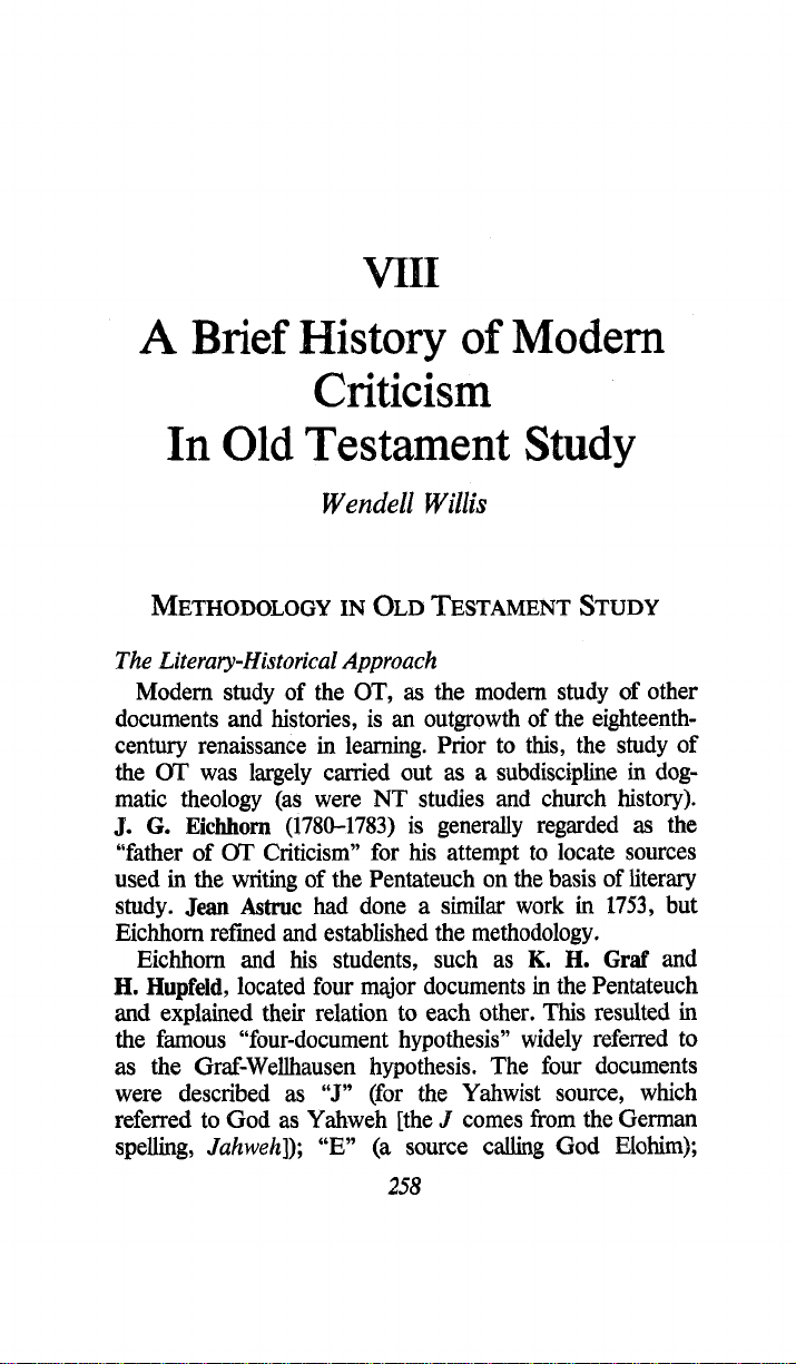 A Brief History of Modern Criticism In Old Testament Study