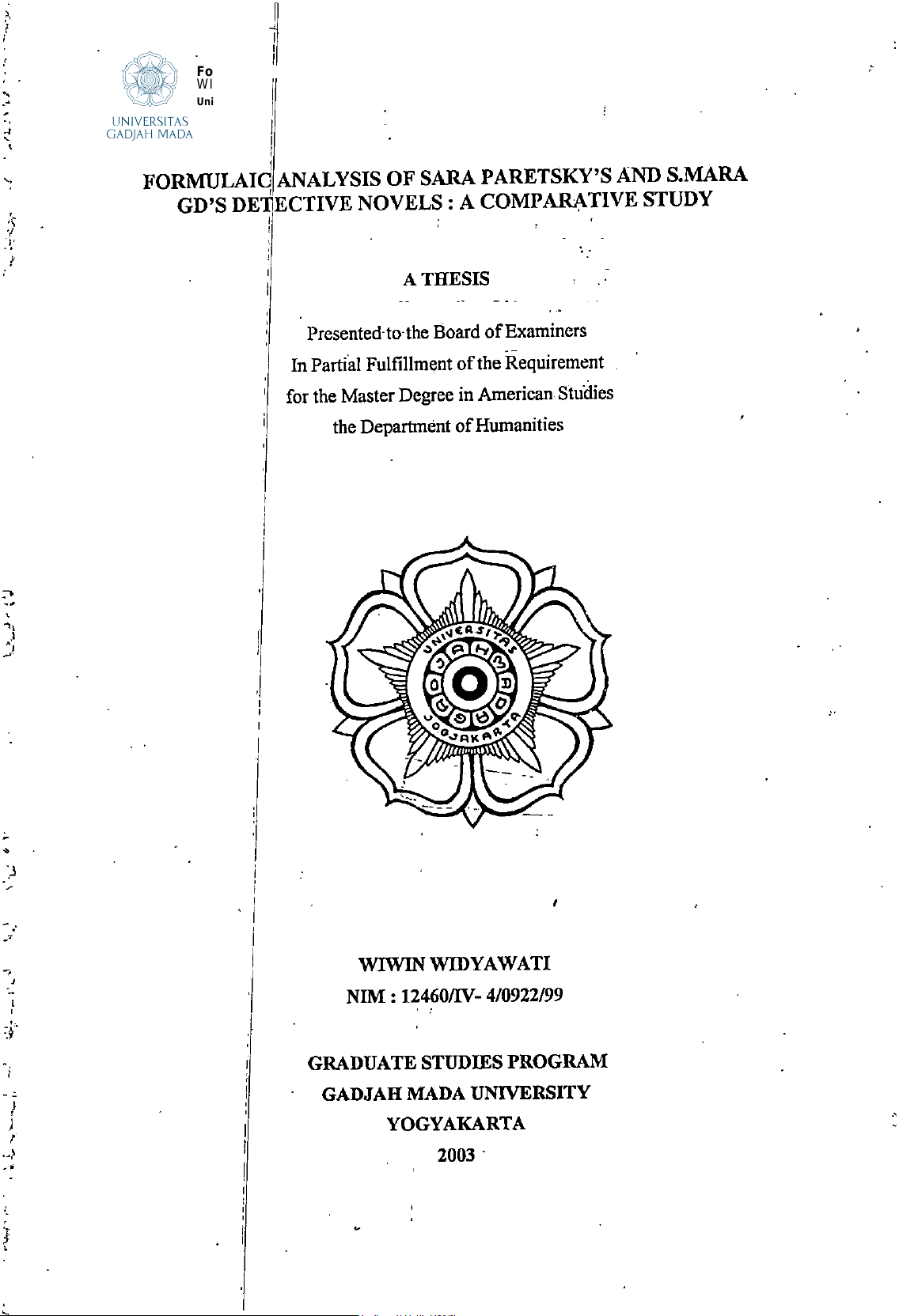 FORMULAIC ANALYSIS OF SARA PARETSKY'S AND S.MARA GD'S DETECTIVE NOVELS: A COMPARATIVE STUDY