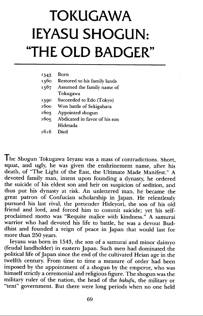 TOKUGAWA IEYASU SHOGUN: “THE OLD BADGER”