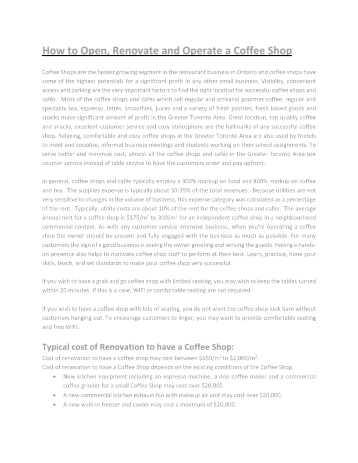 How to Open, Renovate and Operate a Coffee Shop