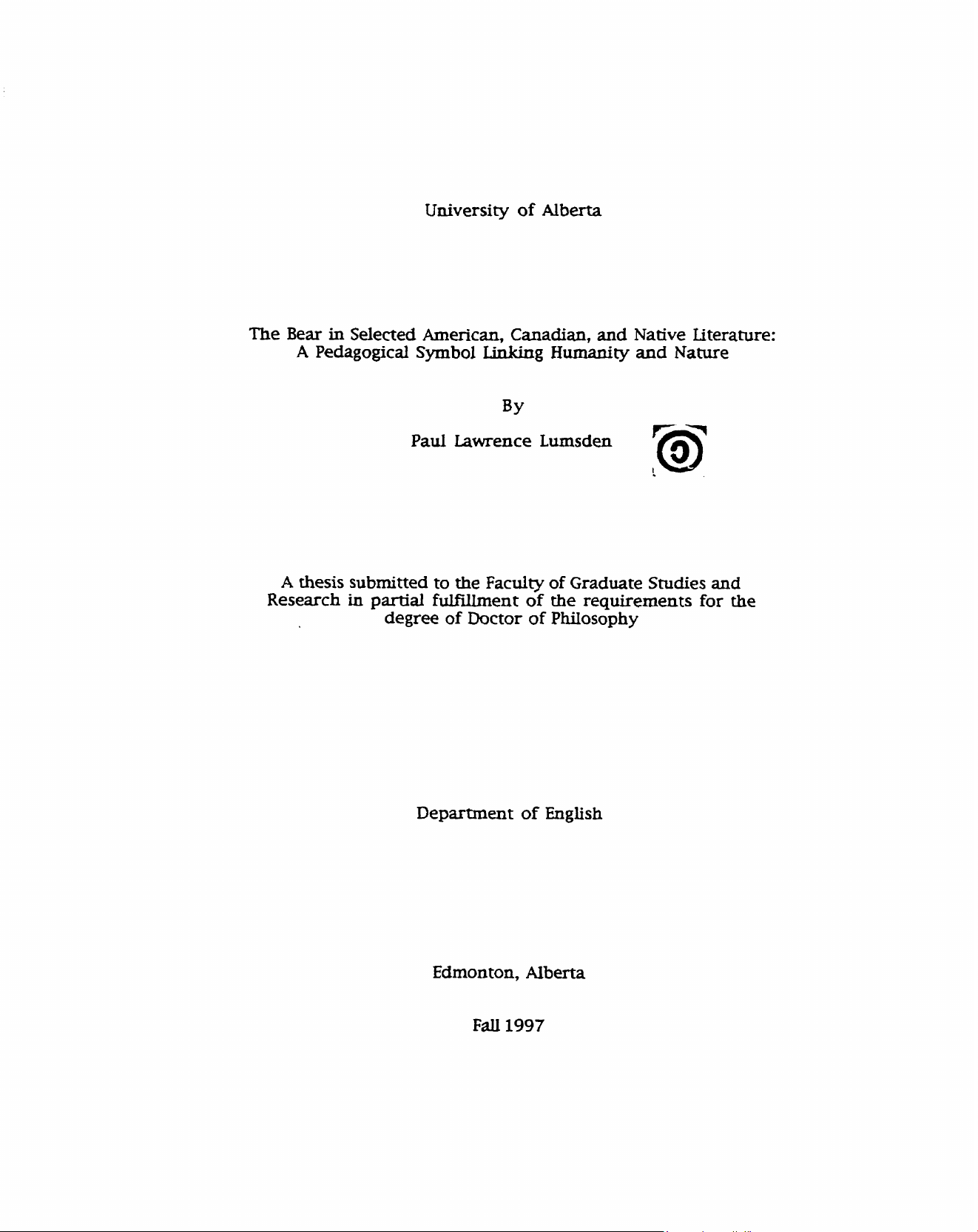 The Bear in Selected American, Canadian, and Native Literature: A Pedagogical Symbol Linking Humanity and Nature