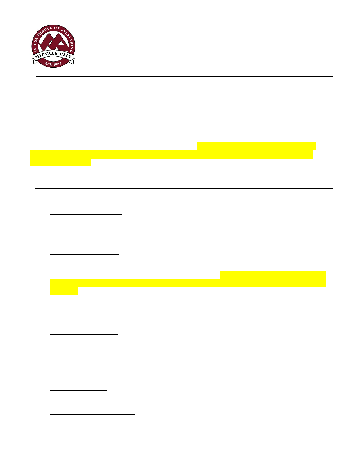 MIDVALE CITY COUNCIL REGULAR MEETING AGENDA