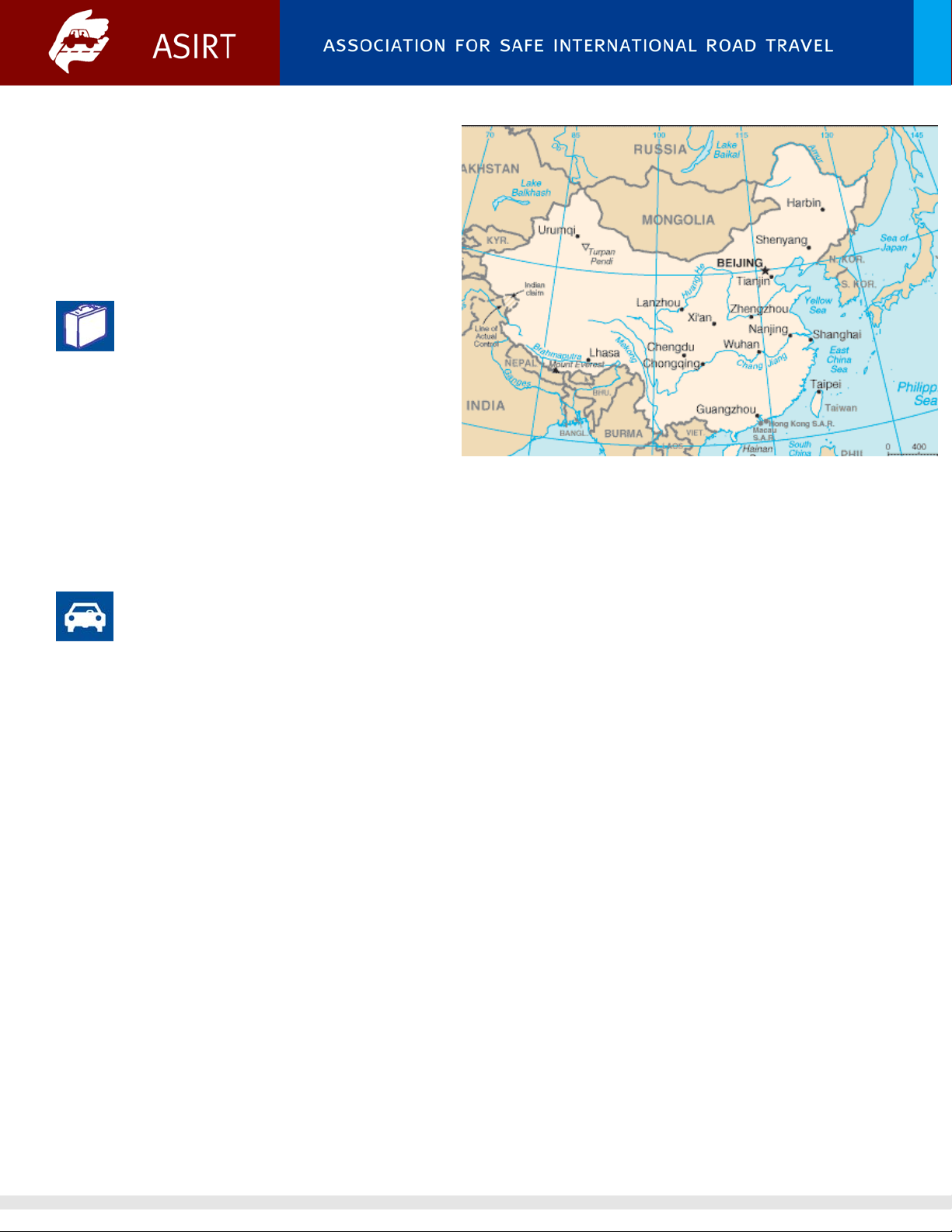 ROAD TRAVEL REPORT: PEOPLE'S REPUBLIC OF CHINA