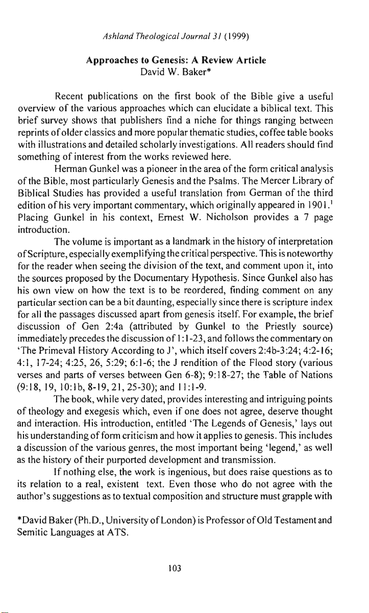 Approaches to Genesis: A Review Article