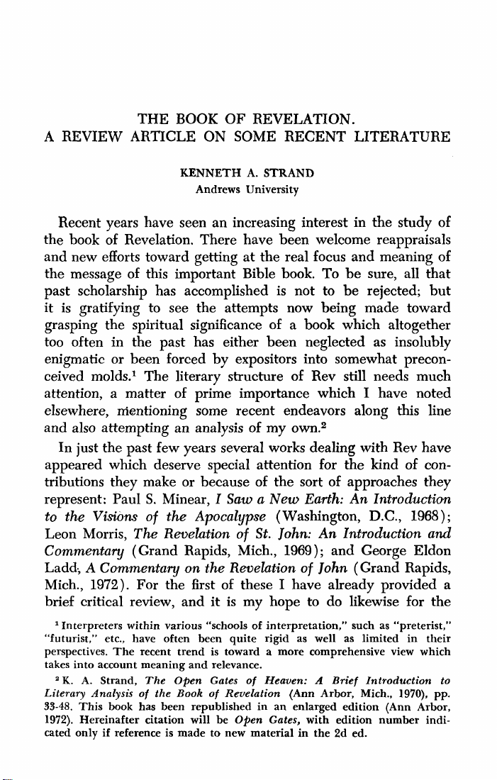THE BOOK OF REVELATION. A REVIEW ARTICLE ON SOME RECENT LITERATURE