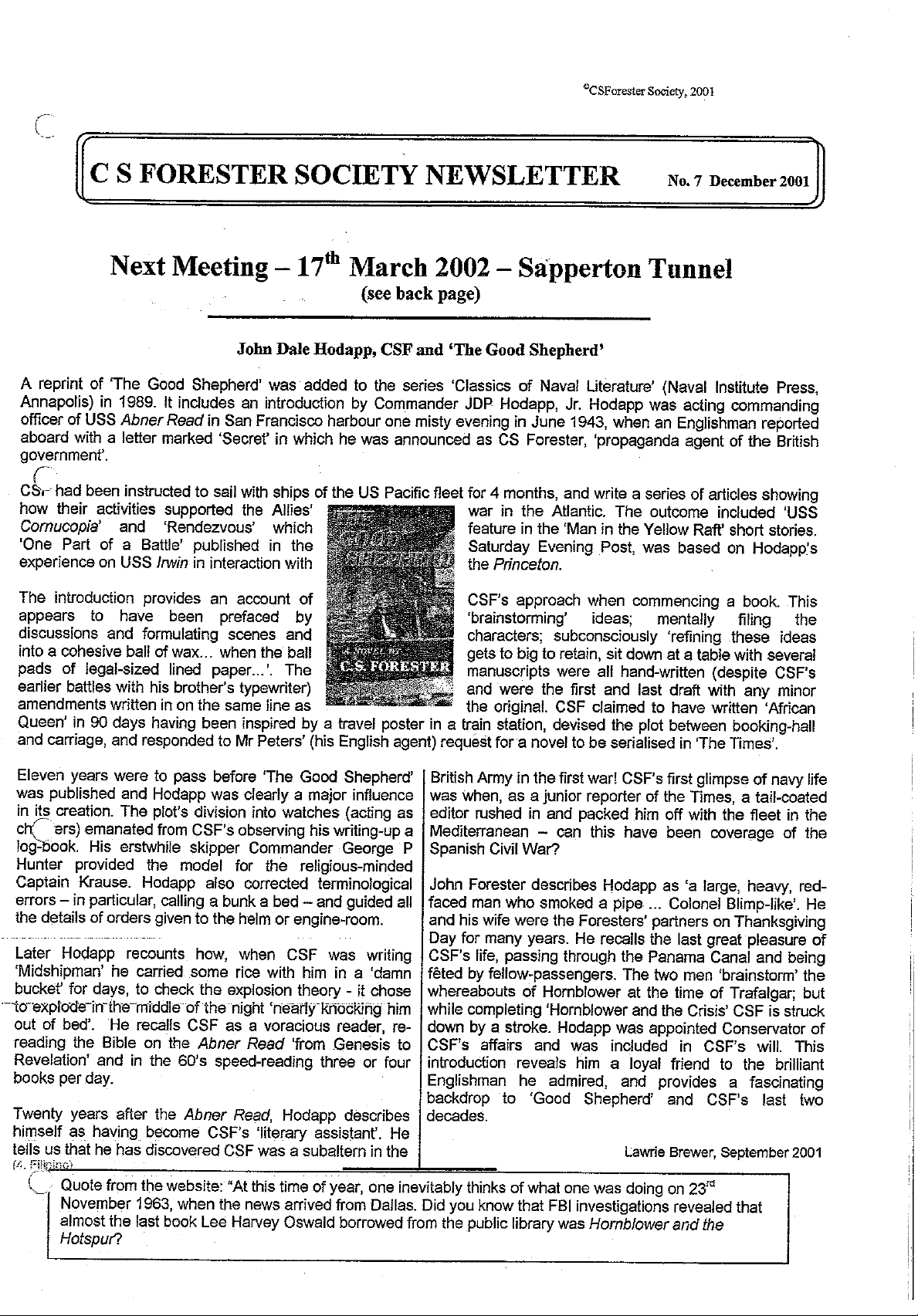 C S FORESTER SOCIETY NEWSLETTER