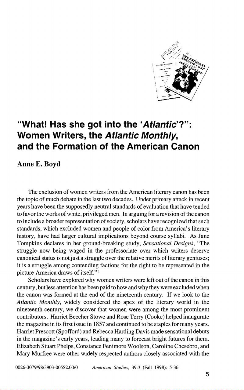 "What! Has she got into the ‘Atlantic’?": Women Writers, the Atlantic Monthly, and the Formation of the American Canon