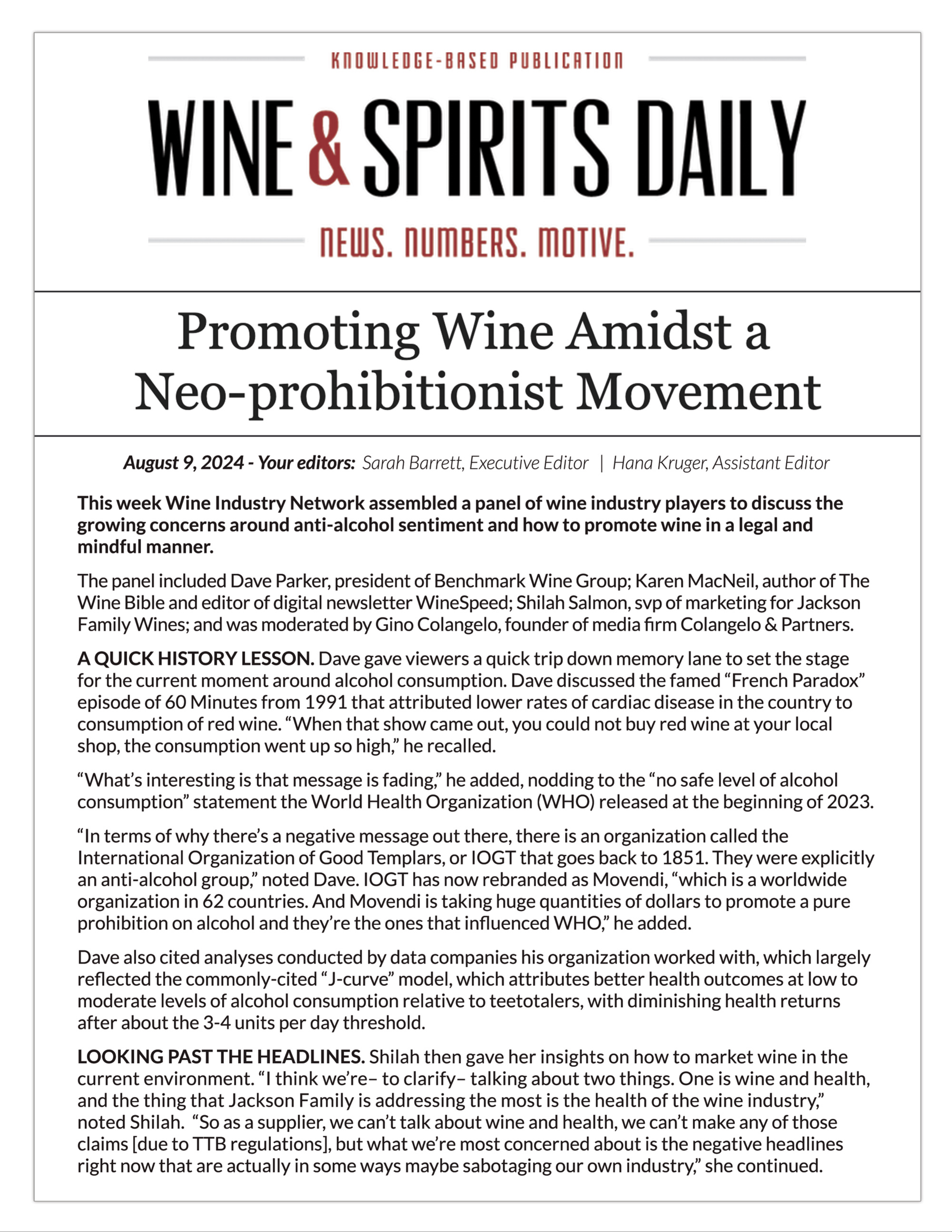 Promoting Wine Amidst a Neo-prohibitionist Movement