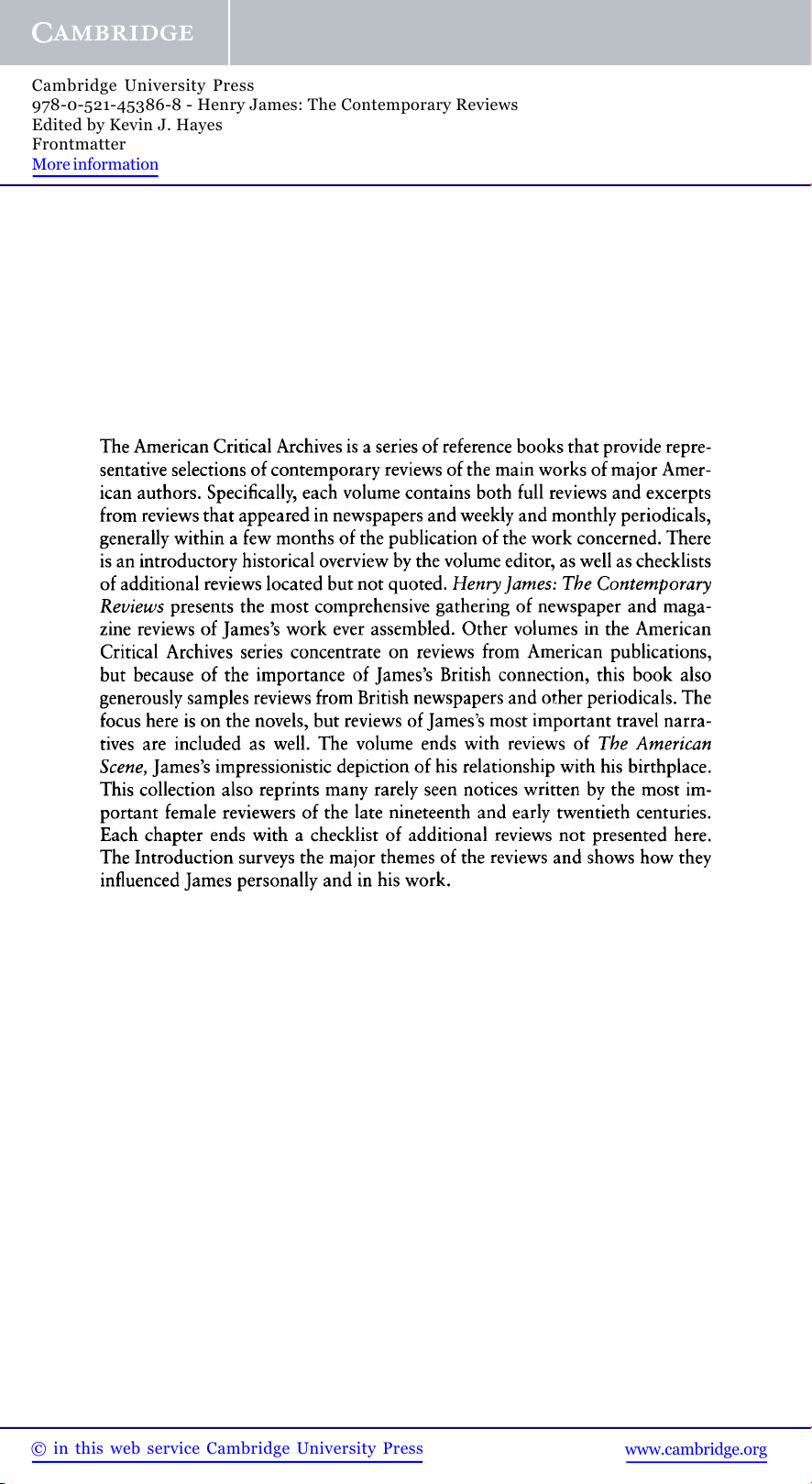 Henry James: The Contemporary Reviews