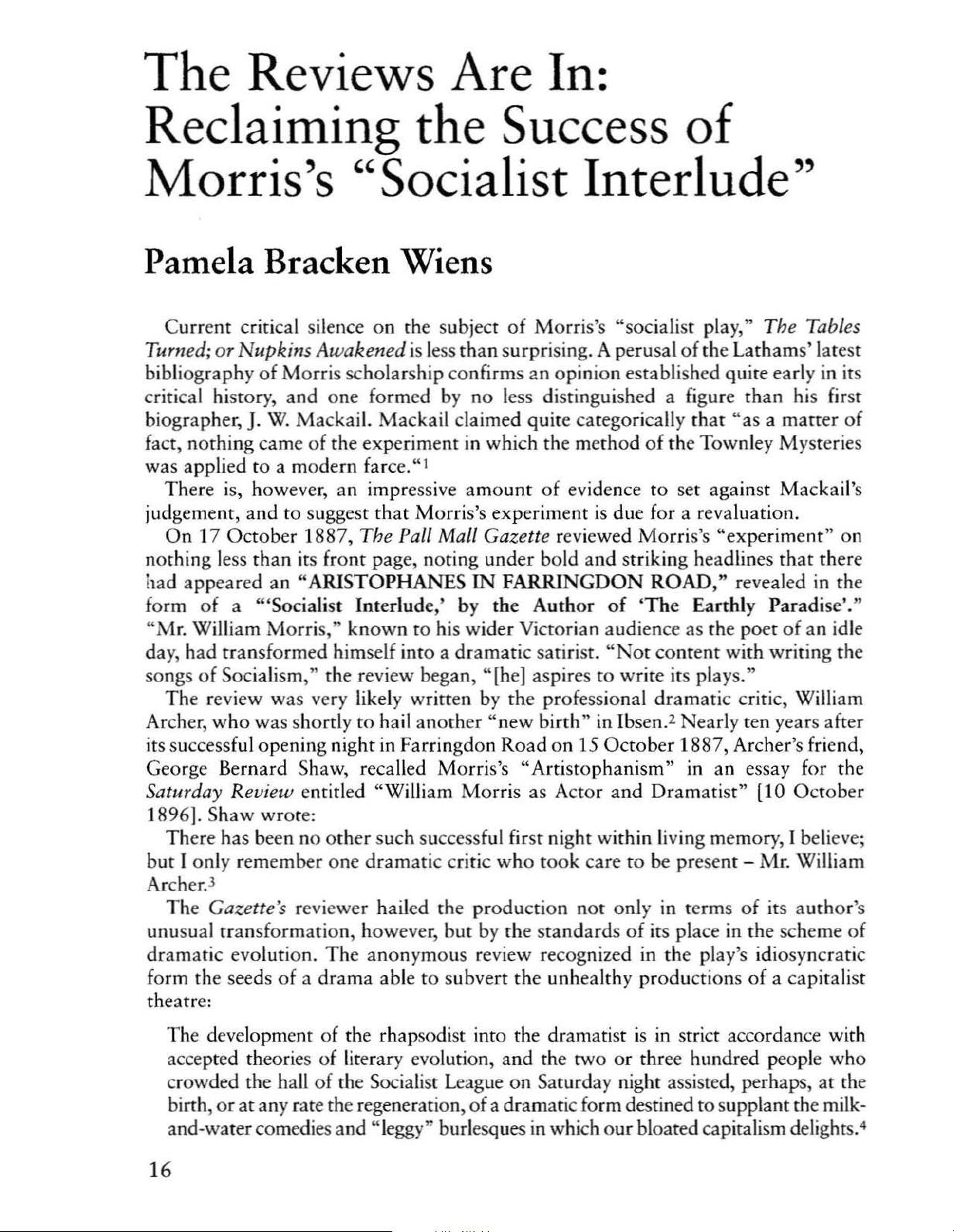 The Reviews Are In: Reclaiming the Success of Morris’s “Socialist Interlude”