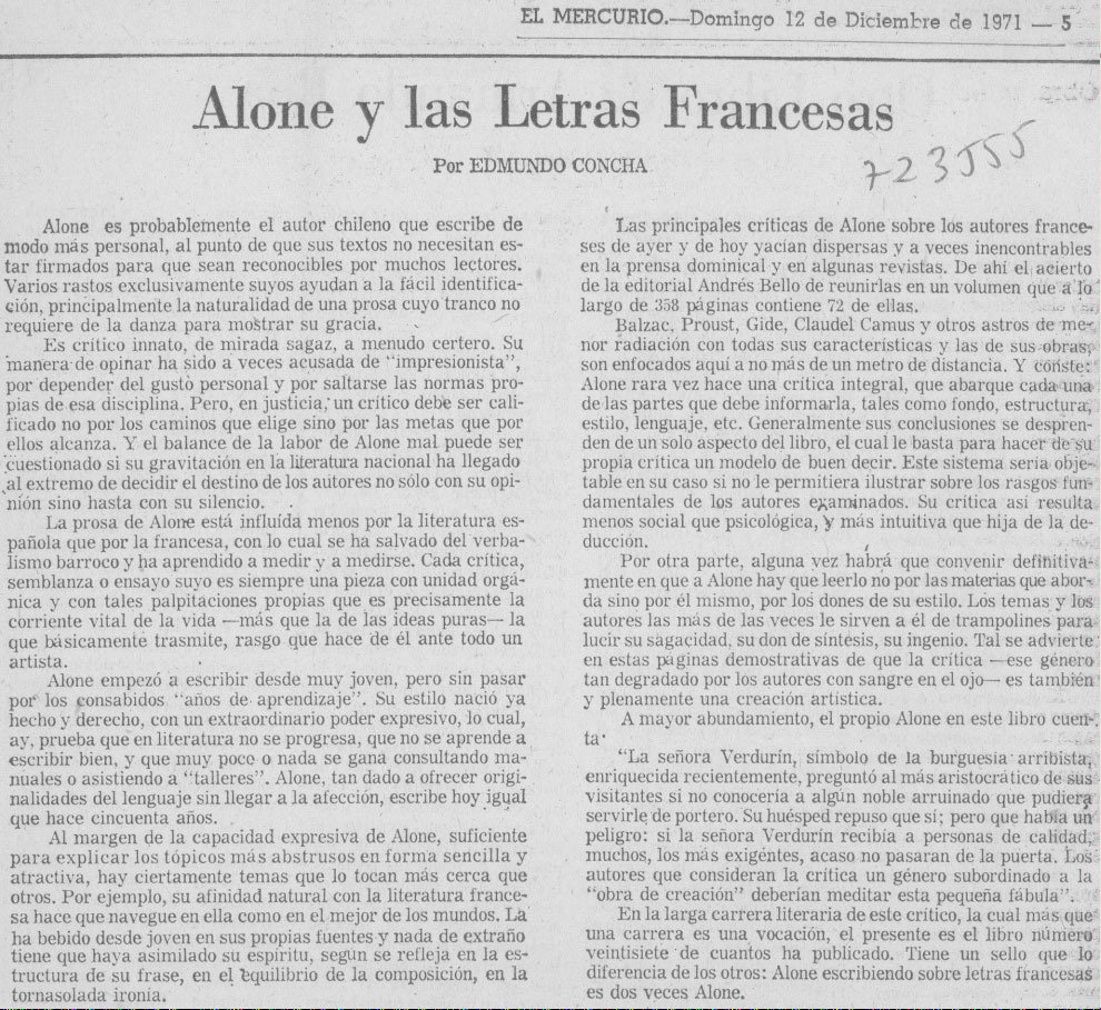 Alone y las Letras Francesas