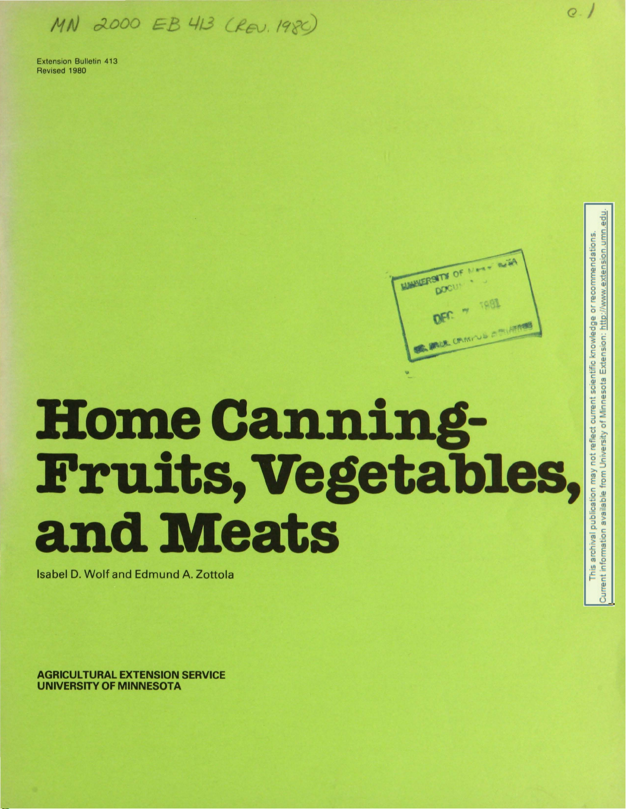 Home Canning-Fruits, Vegetables, and Meats
