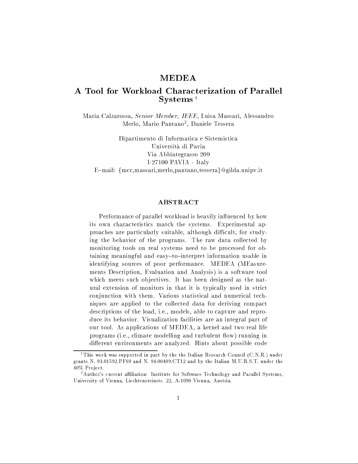 MEDEA: A Tool for Workload Characterization of Parallel Systems