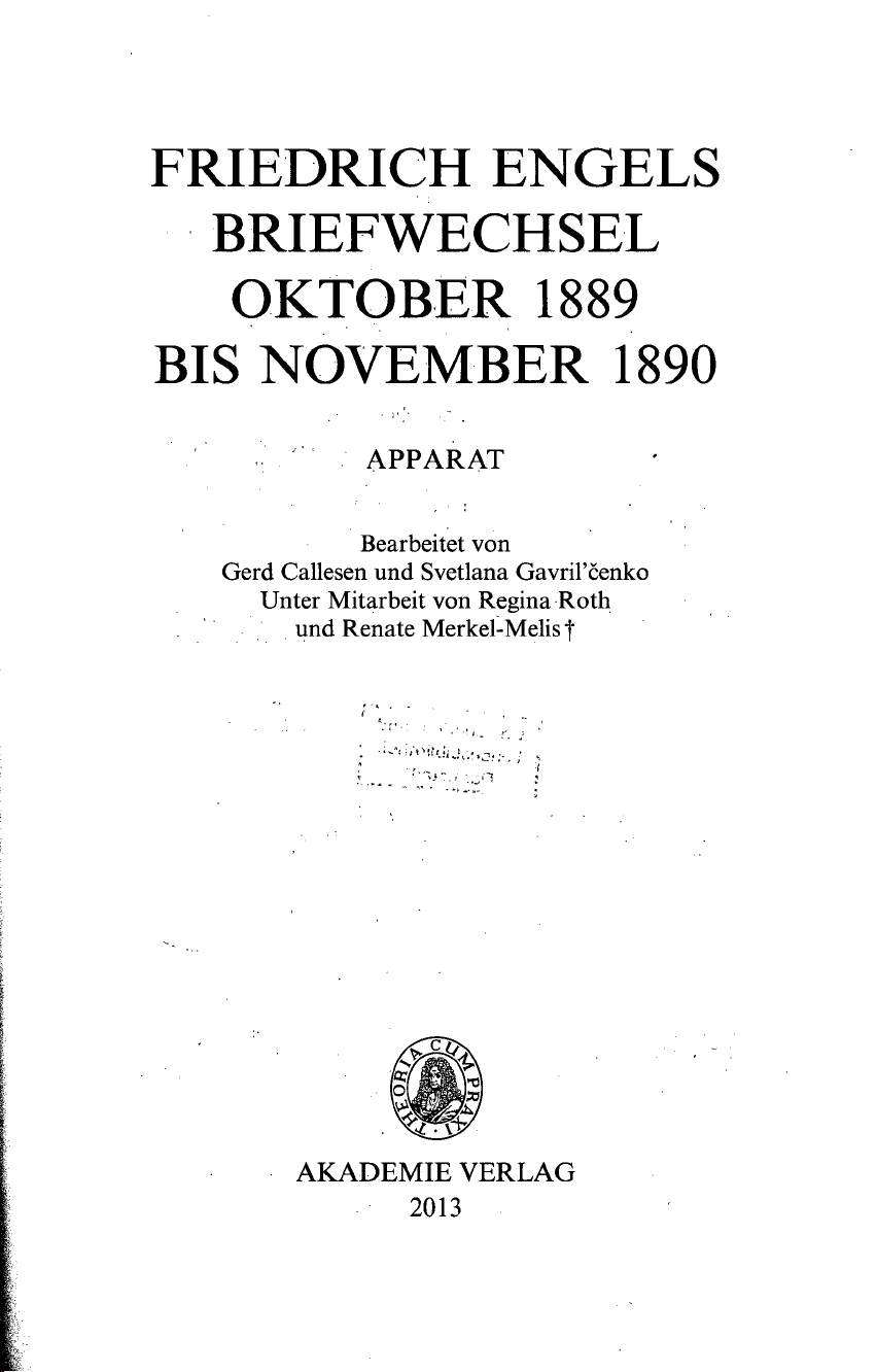FRIEDRICH ENGELS BRIEFWECHSEL OKTOBER 1889 BIS NOVEMBER 1890