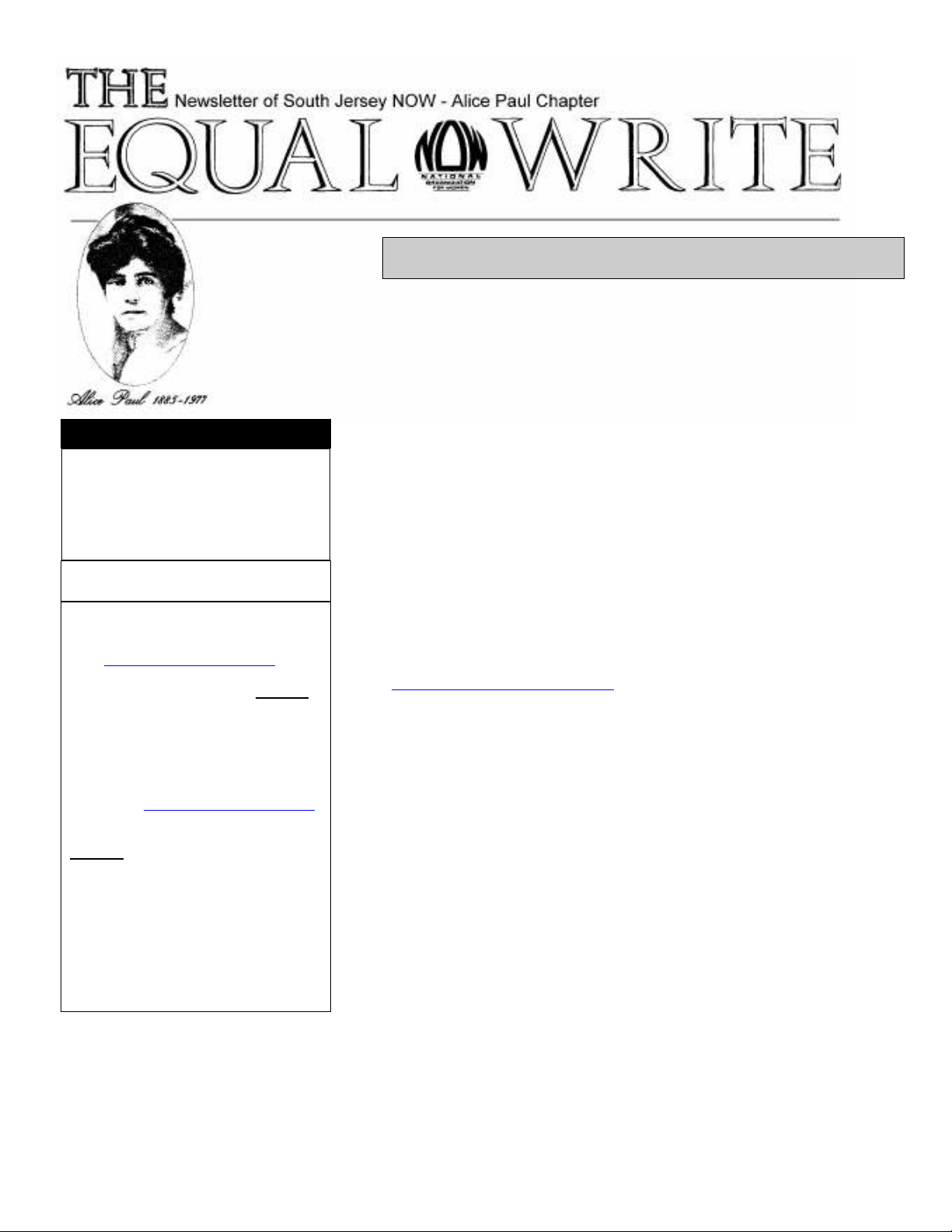 THE EQUAL WRITE - Newsletter of South Jersey NOW - Alice Paul Chapter