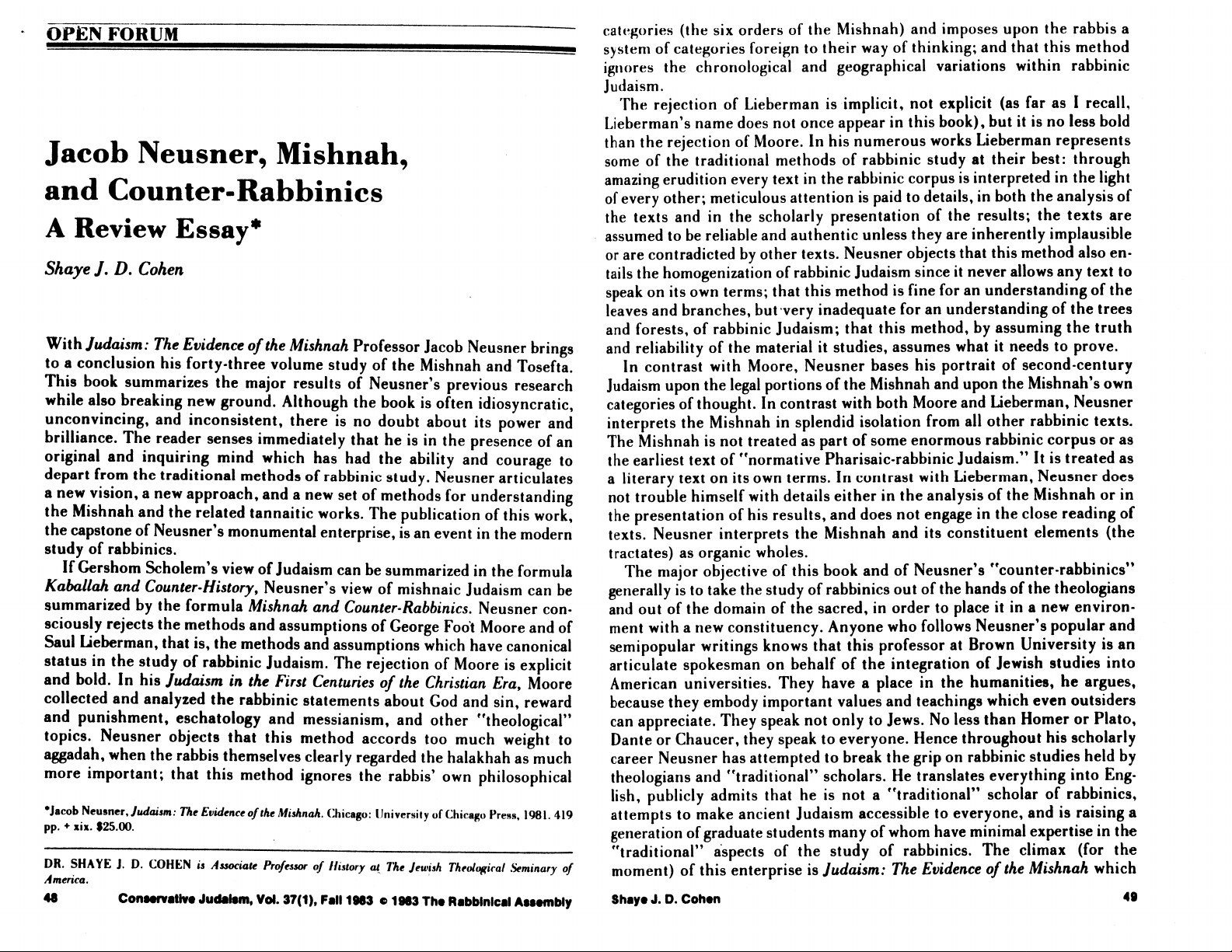 Jacob Neusner, Mishnah, and Counter-Rabbincs