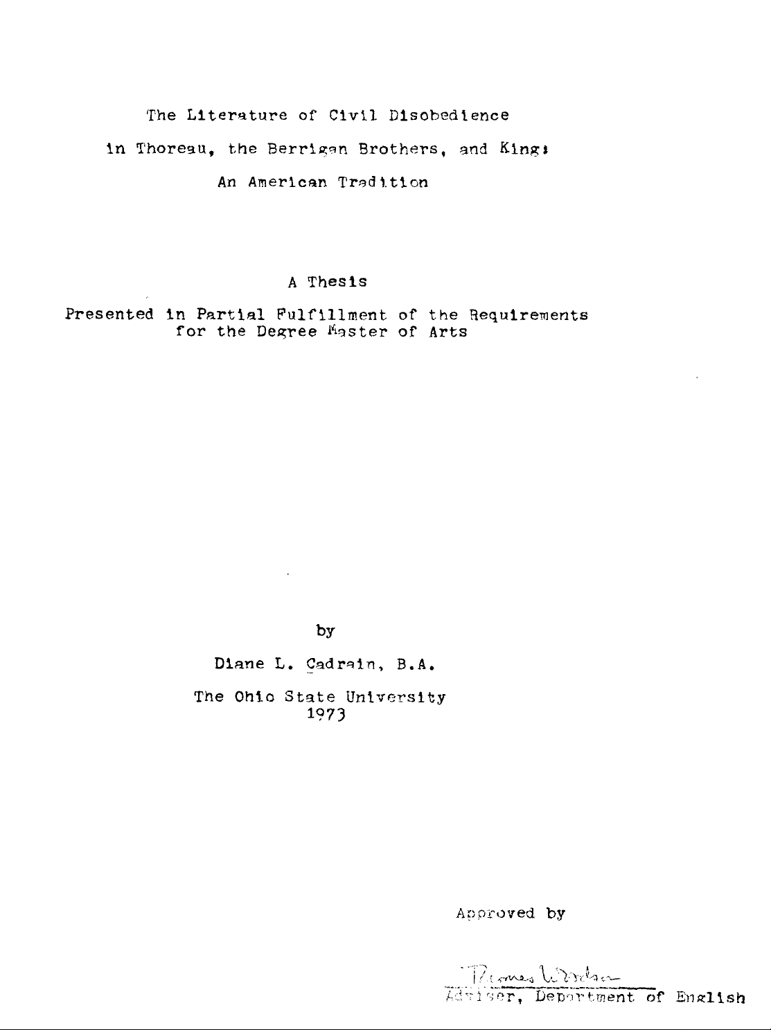 The literature of civil disobedience in Thoreau, the Berrigan brothers, and King: an American tradition