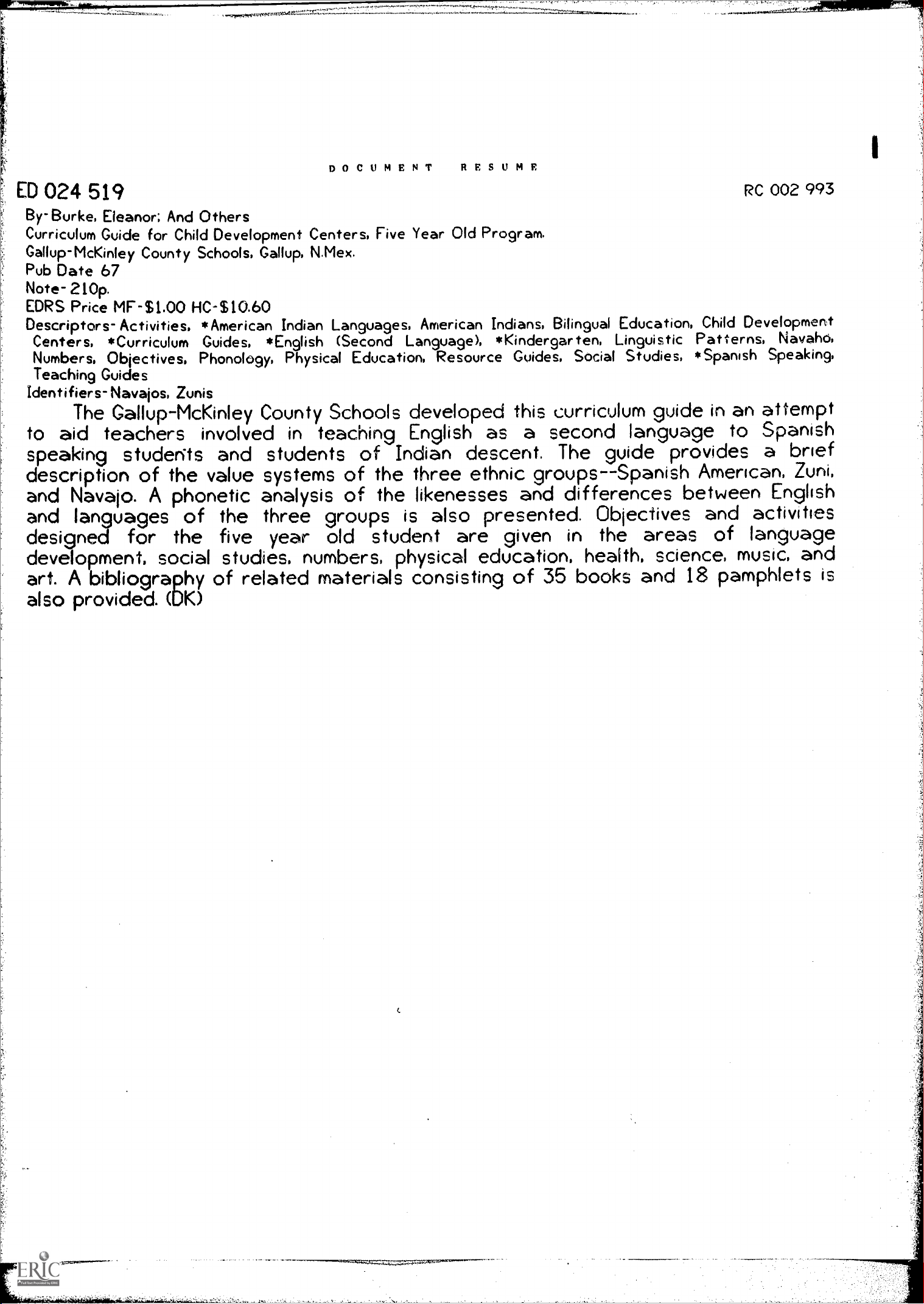 Curriculum Guide for Child Development Centers, Five Year Old Program.