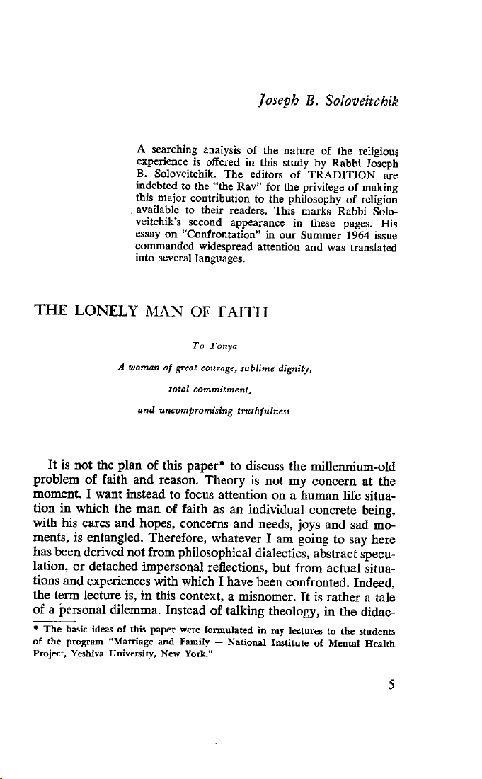 The Lonely Man of Faith