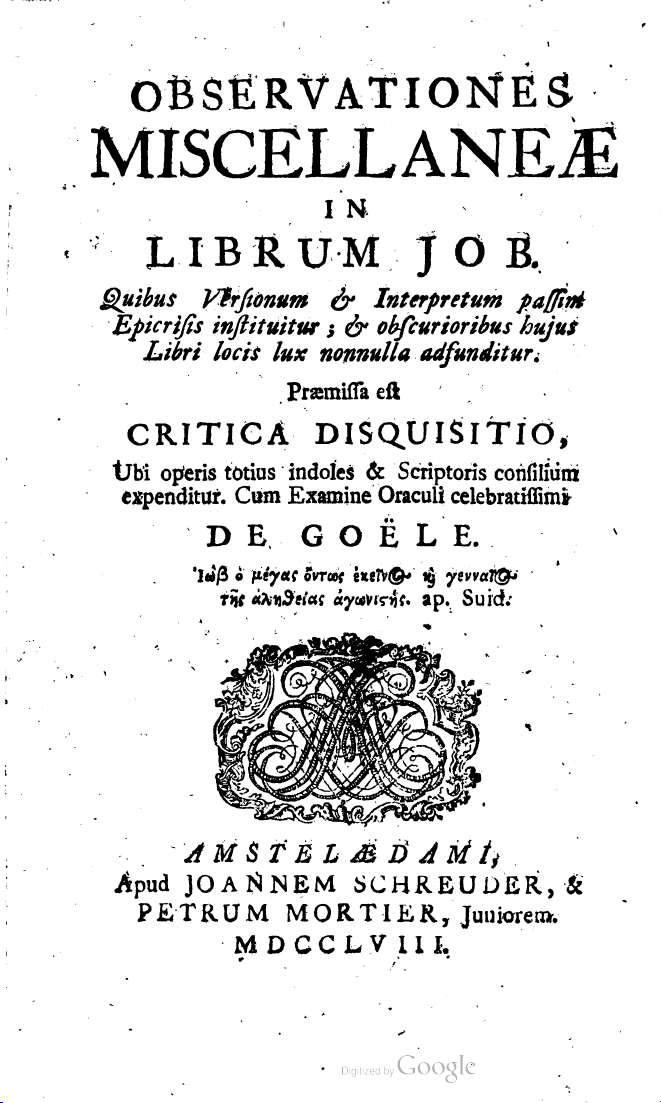 OBSERVATIONES MISCELLANAE IN LIBRUM JOB