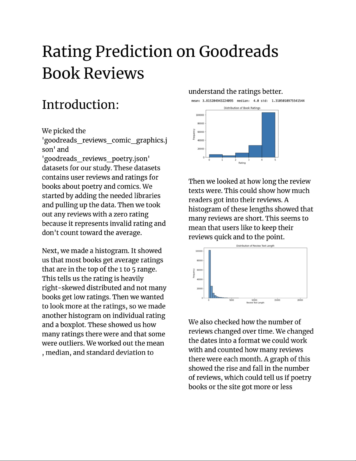 Rating Prediction on Goodreads Book Reviews