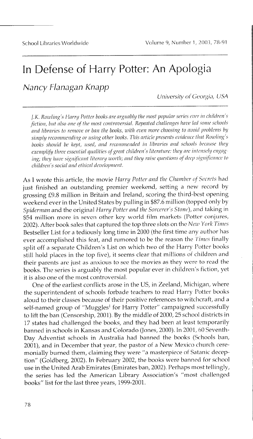 In Defense of Harry Potter: An Apologia