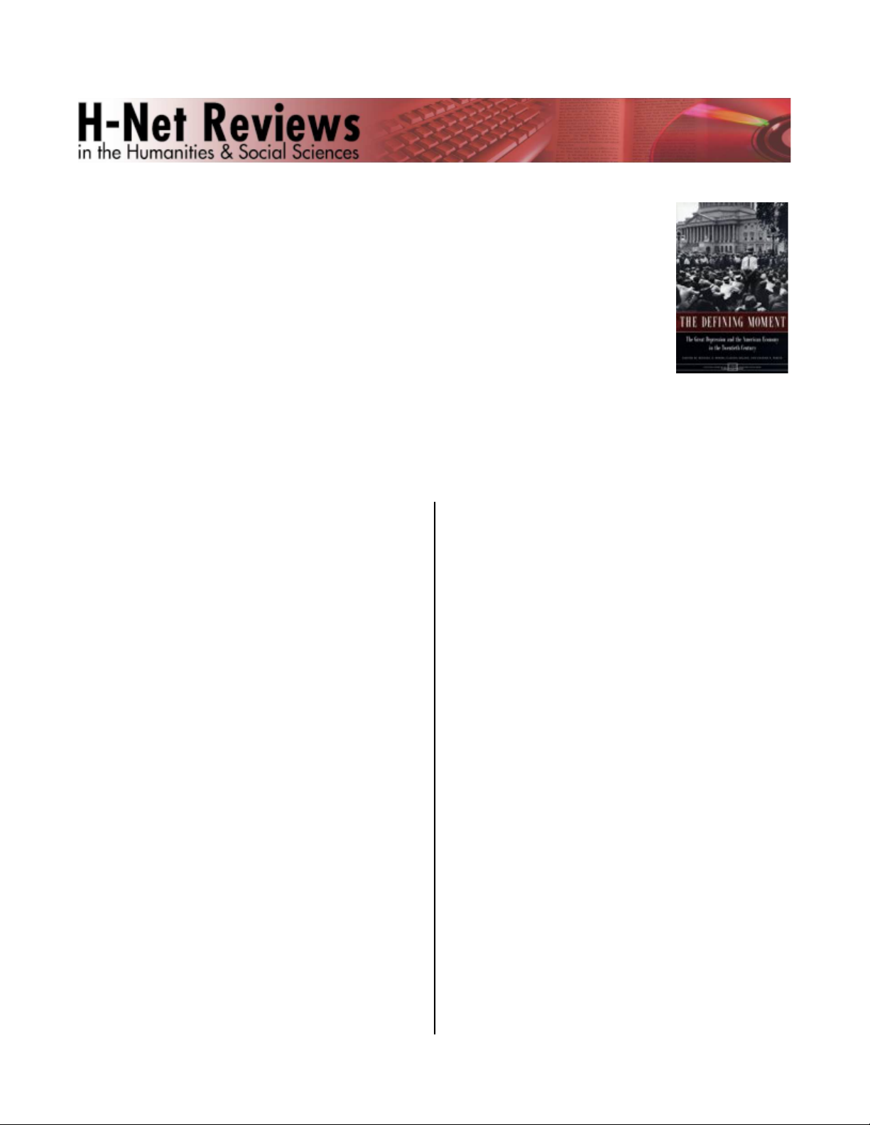 The Defining Moment: The Great Depression and the American Economy in the Twentieth Century