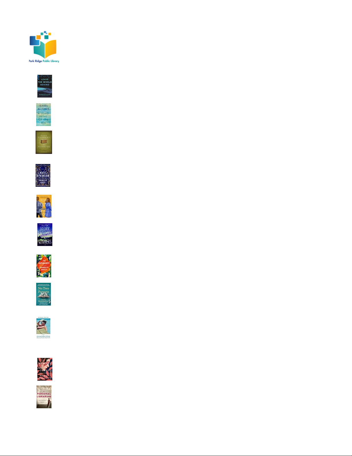 PARK RIDGE PUBLIC LIBRARY BOOK DISCUSSION SETS