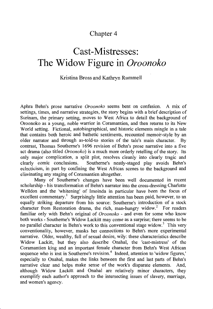 Cast-Mistresses: The Widow Figure in Oroonoko