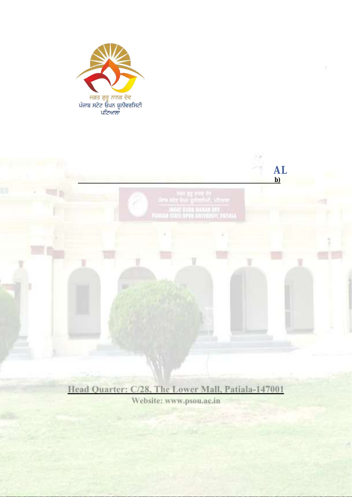 JAGAT GURU NANAK DEV PUNJAB STATE OPEN UNIVERSITY, PATIALA MASTER OF ARTS IN ENGLISH (MA. ENGLISH) Semester-I MAEM21102T RENAISSANCE DRAMA