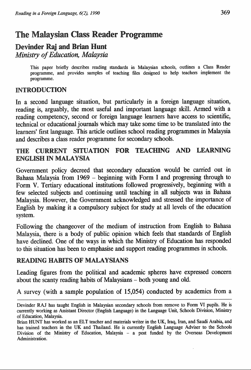 The Malaysian class reader programme