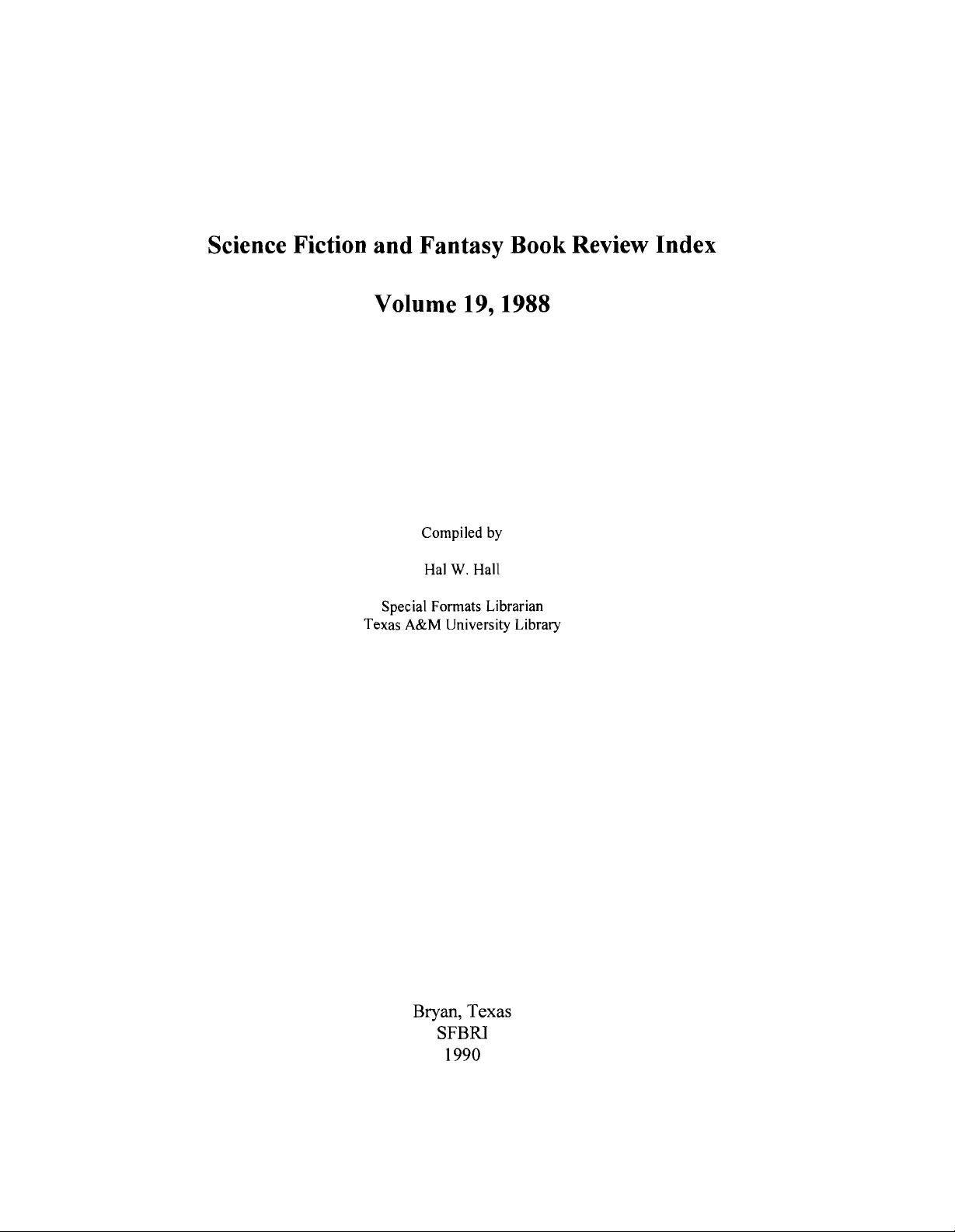 Science Fiction and Fantasy Book Review Index, V. 19, 1988