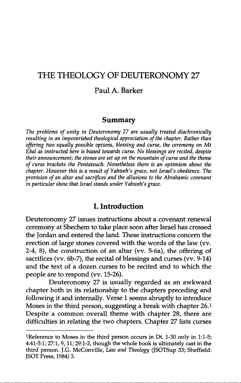 THE THEOLOGY OF DEUTERONOMY 27
