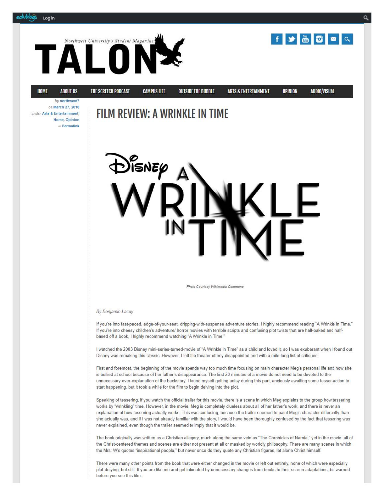 FILM REVIEW: A WRINKLE IN TIME