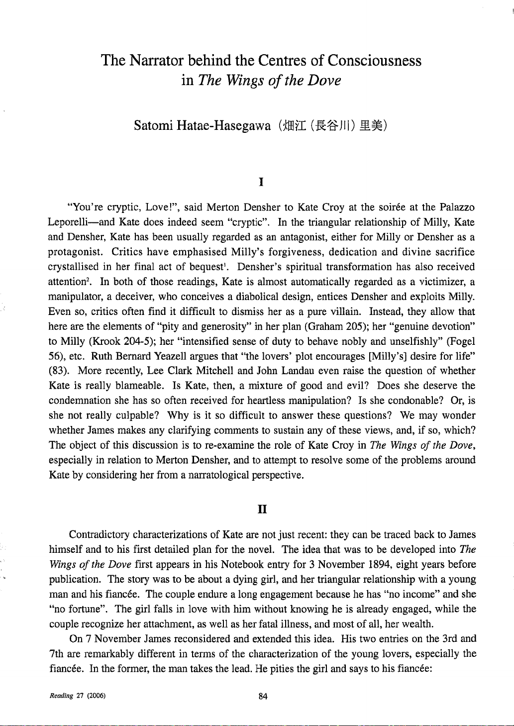 The Narrator behind the Centres of Consciousness in The Wings of the Dove