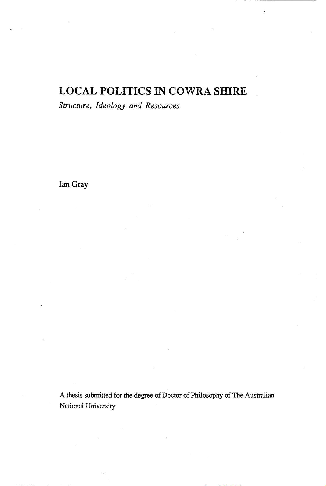 Local politics in Cowra Shire : structure, ideology and resources