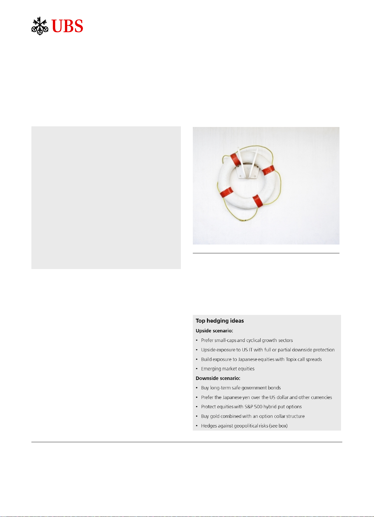 Hedging ideas for UBS House View scenarios Global risk radar