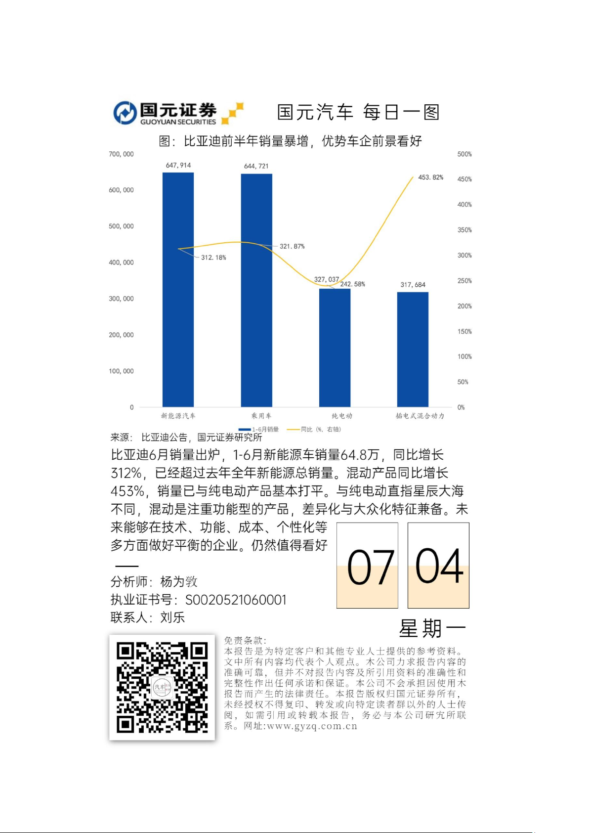 比亚迪前半年销量暴增，优势车企前景看好