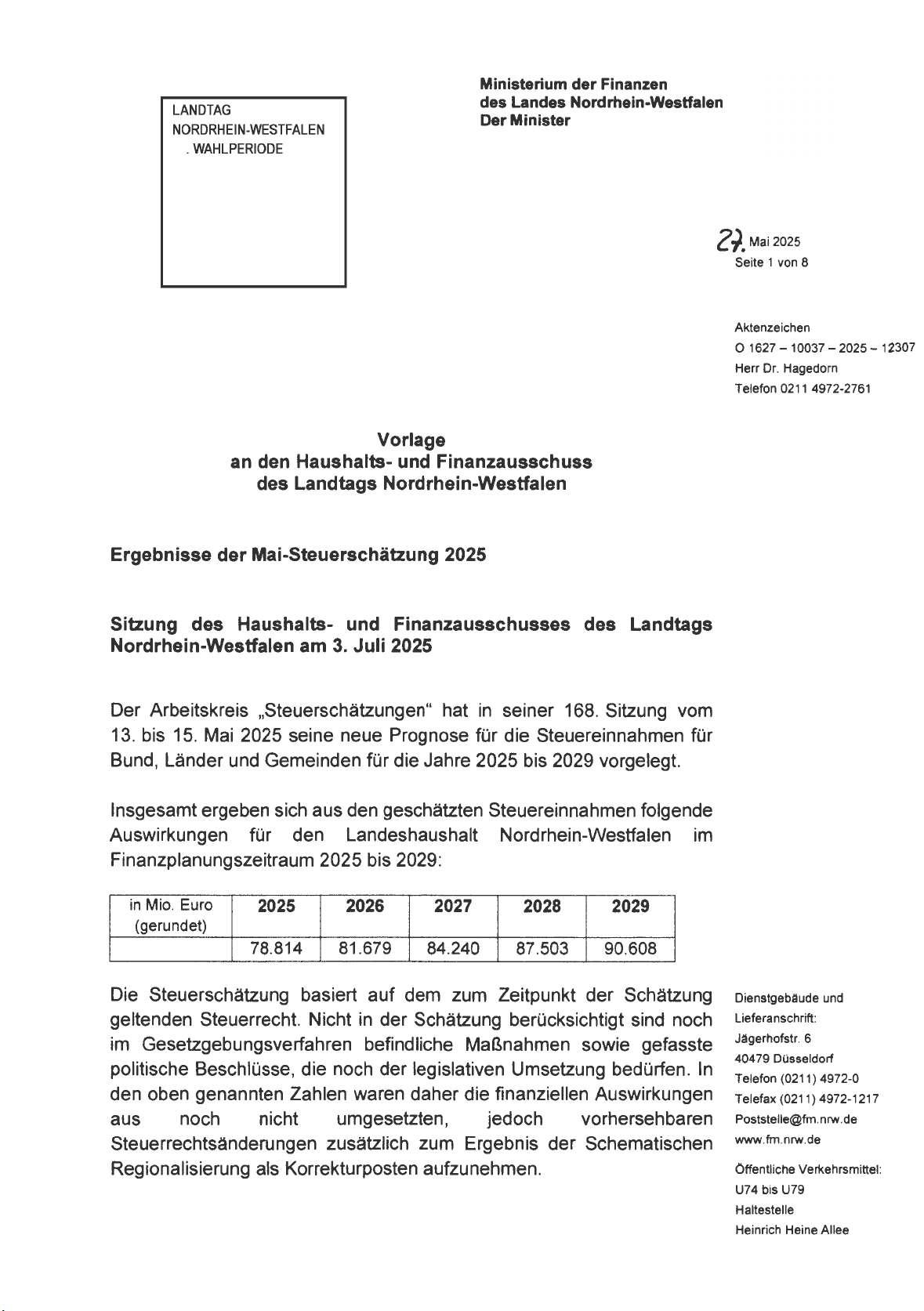 Ergebnisse der Mai-Steuerschätzung 2025