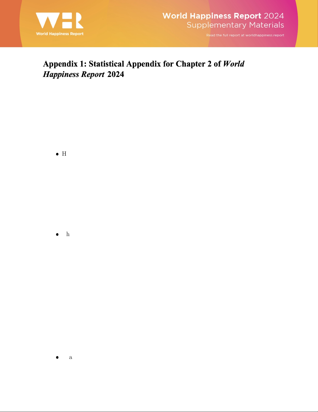 Appendix 1: Statistical Appendix for Chapter 2 of World Happiness Report 2024