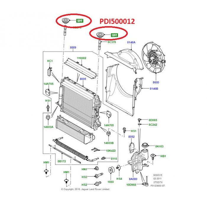 Coxim superior do radiador - LAND ROVER - PDI500012