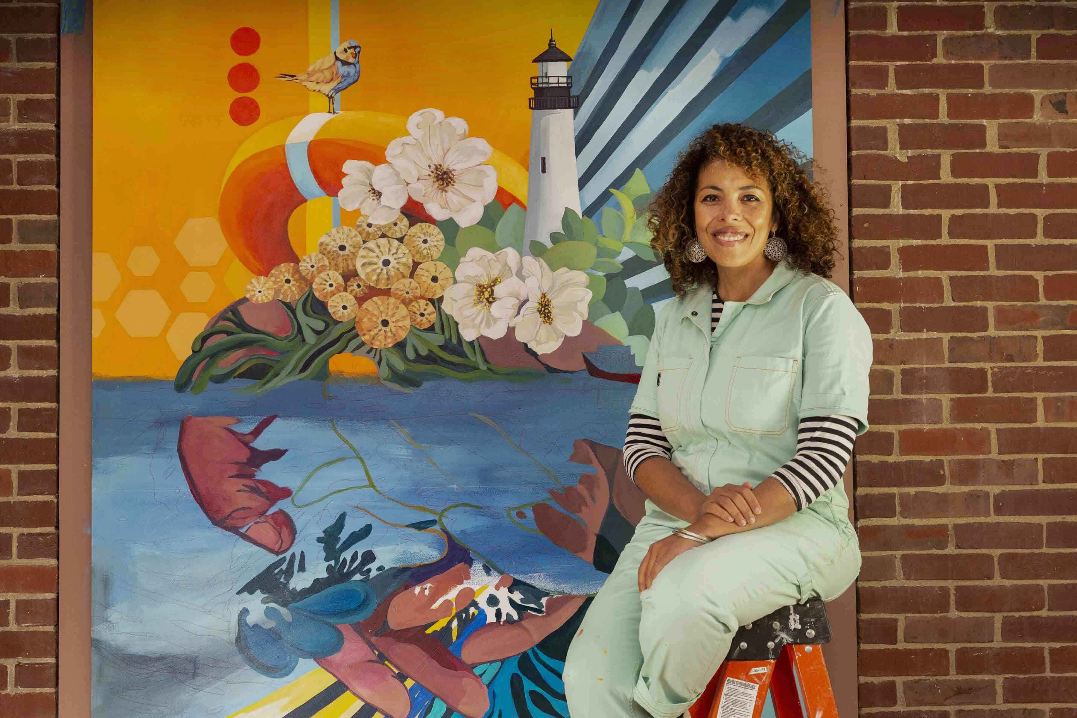 Artist creates commissioned mural at PEM to raise awareness about climate change
