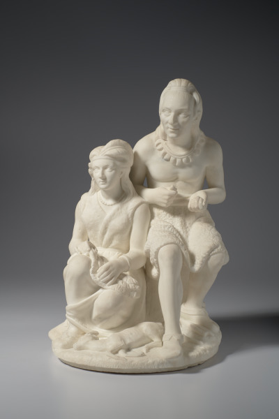 Edmonia Lewis, The Old Indian Arrow Maker and His Daughter, modeled 1866, carved 1867. Marble, 21 1/4 × 14 × 13 1/2 in. (54 × 35.6 × 34.3 cm). North Carolina Museum of Art, Raleigh. Gift of Marilyn Jacobs Preyer, 2022.6.