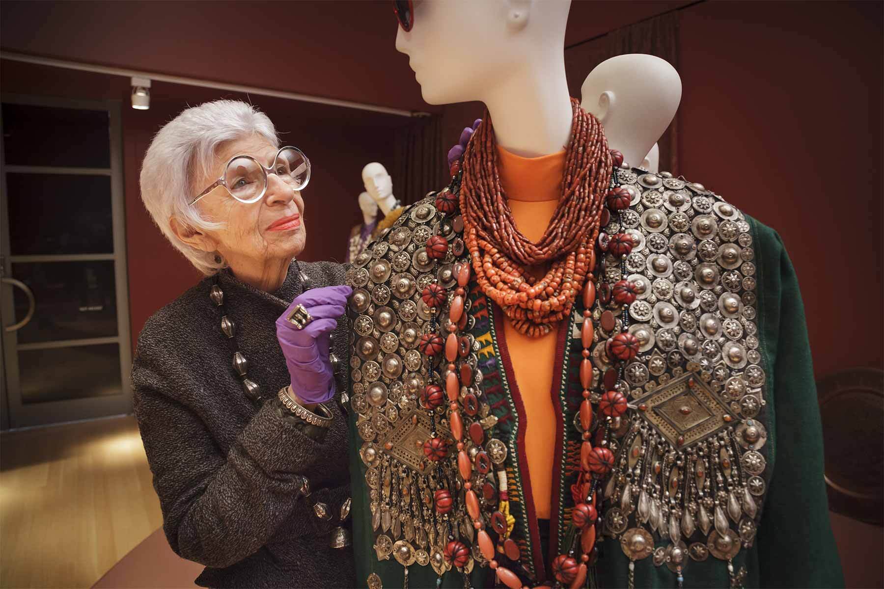 Iris Apfel in the Rare Bird of Fashion installation in 2009. Photo by Walter Silver/PEM.