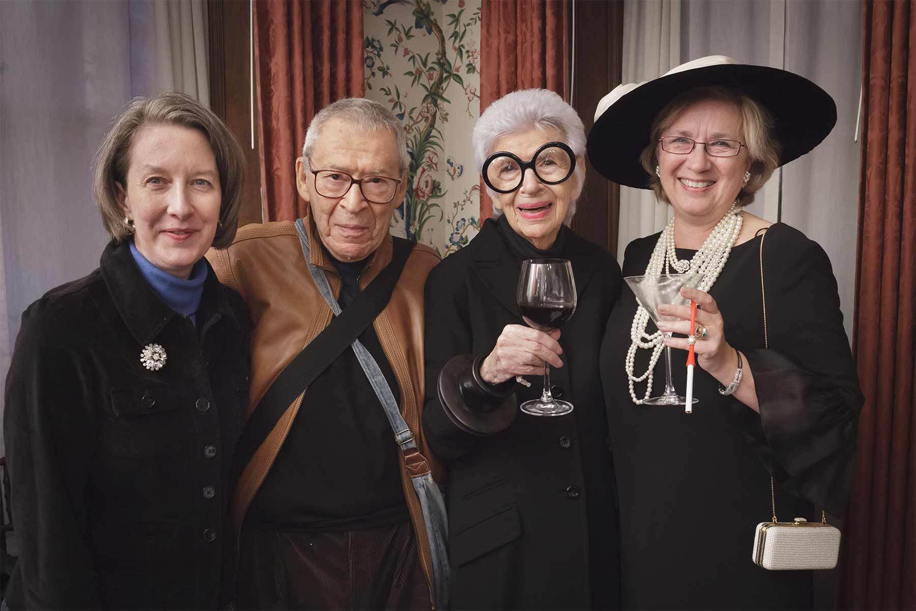 Curator-at-Large Paula Richter, the late Carl and Iris Apfel and Lynda Roscoe Hartigan at the opening of Rare Bird of Fashion in 2009. Photo by Walter Silver/PEM.