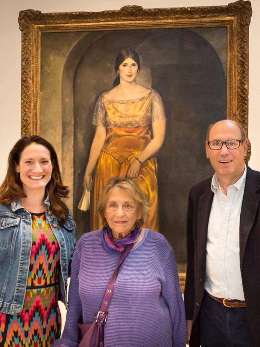 Former PEM Curator Austen Barron Bailly, Marie Kroll Rose and her son Jim Rose at PEM in front of Rose’s grandfather’s 1933 portrait of the painter’s wife. Leon Kroll was a realist painter, muralist and art instructor who spent summers in Gloucester. Phot