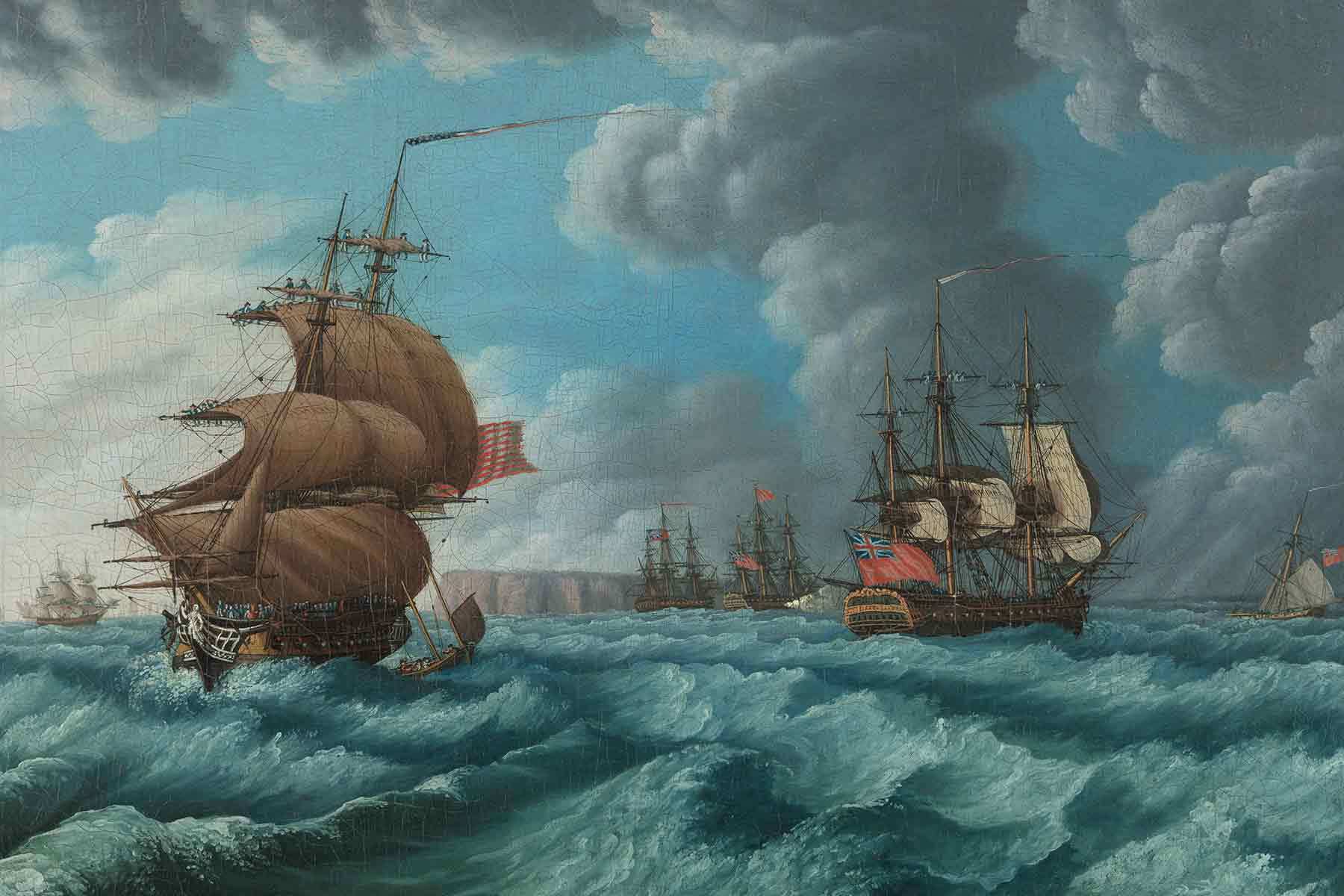 Michele Felice Cornè, The Mount Vernon Meeting a British Squadron (detail), 1799. Oil on canvas. Gift of Elizabeth C. Cook, 1935. M4170. Peabody Essex Museum.