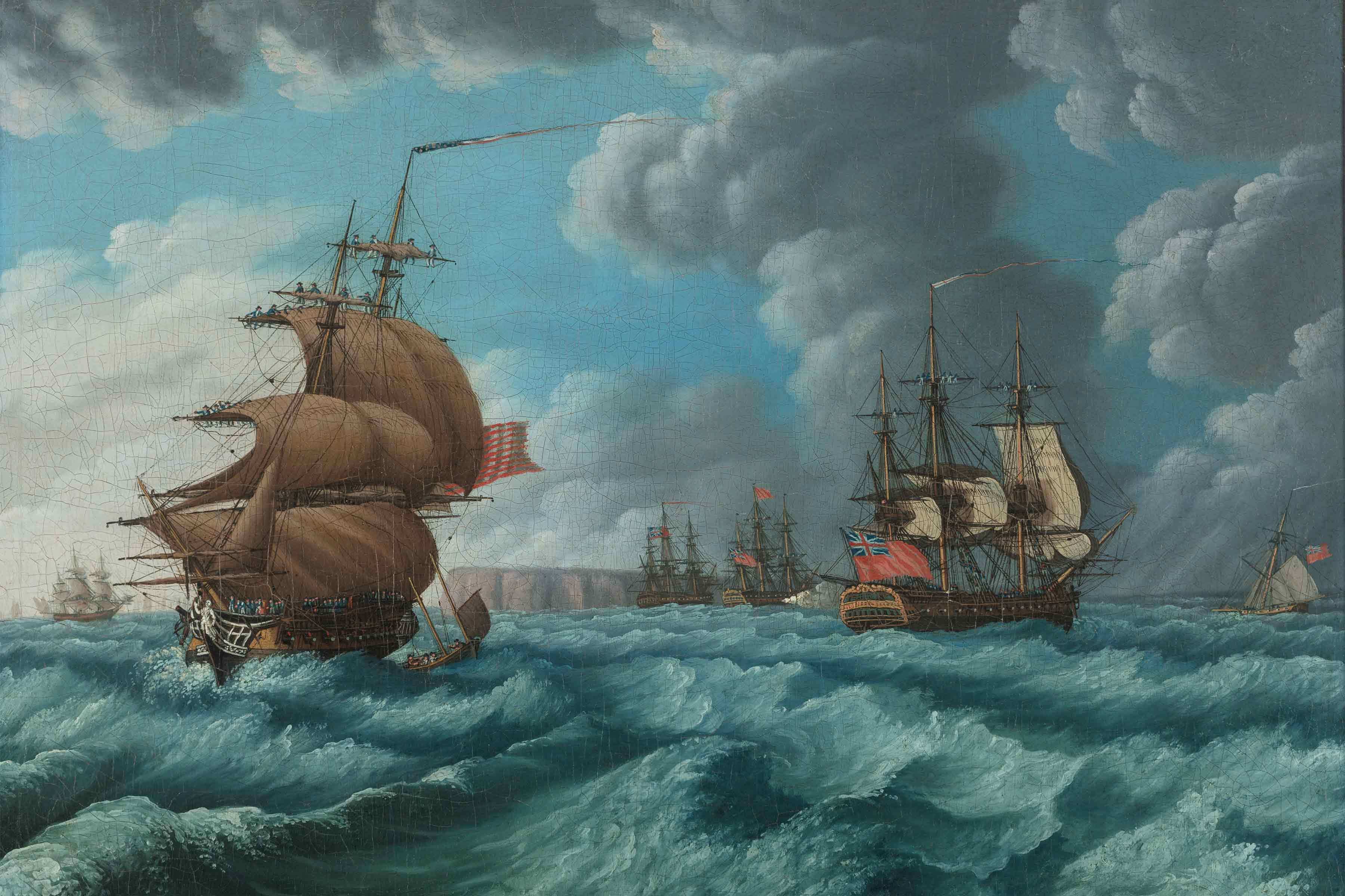 Michele Felice Cornè, The Mount Vernon Meeting a British Squadron (detail), 1799. Oil on canvas. Gift of Elizabeth C. Cook, 1935. M4170. Peabody Essex Museum.