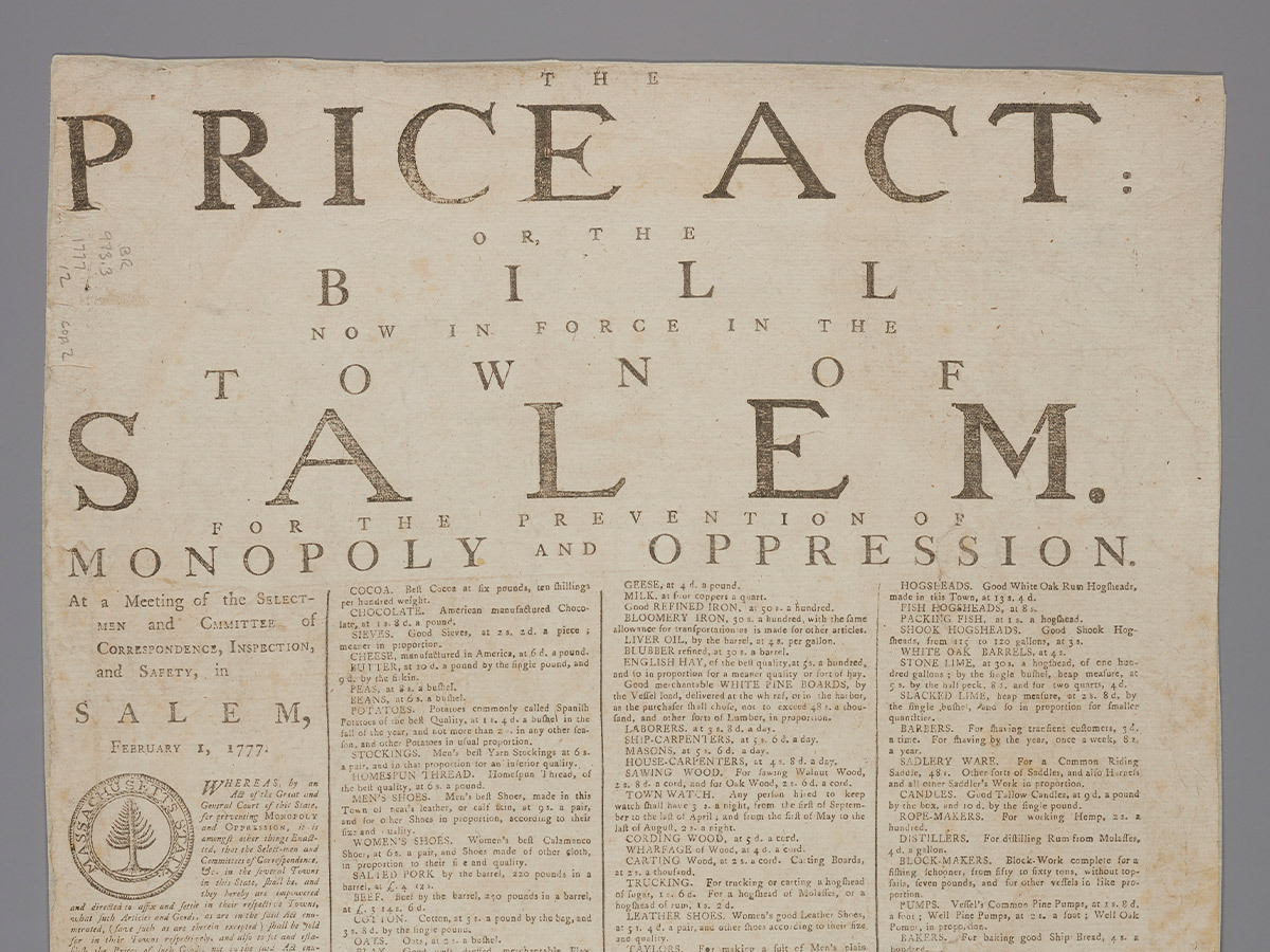 The Price Act: or, the Bill Now in Force in the Town of Salem